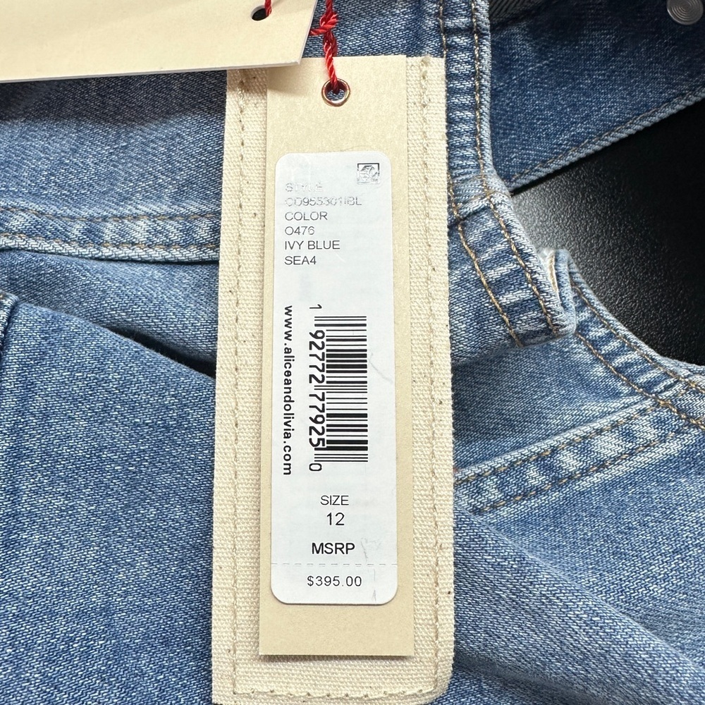 Alice + Olivia Kendall Denim Halter Mini Dress Size 12 Ivy Blue Festival Western - Picture 12 of 15
